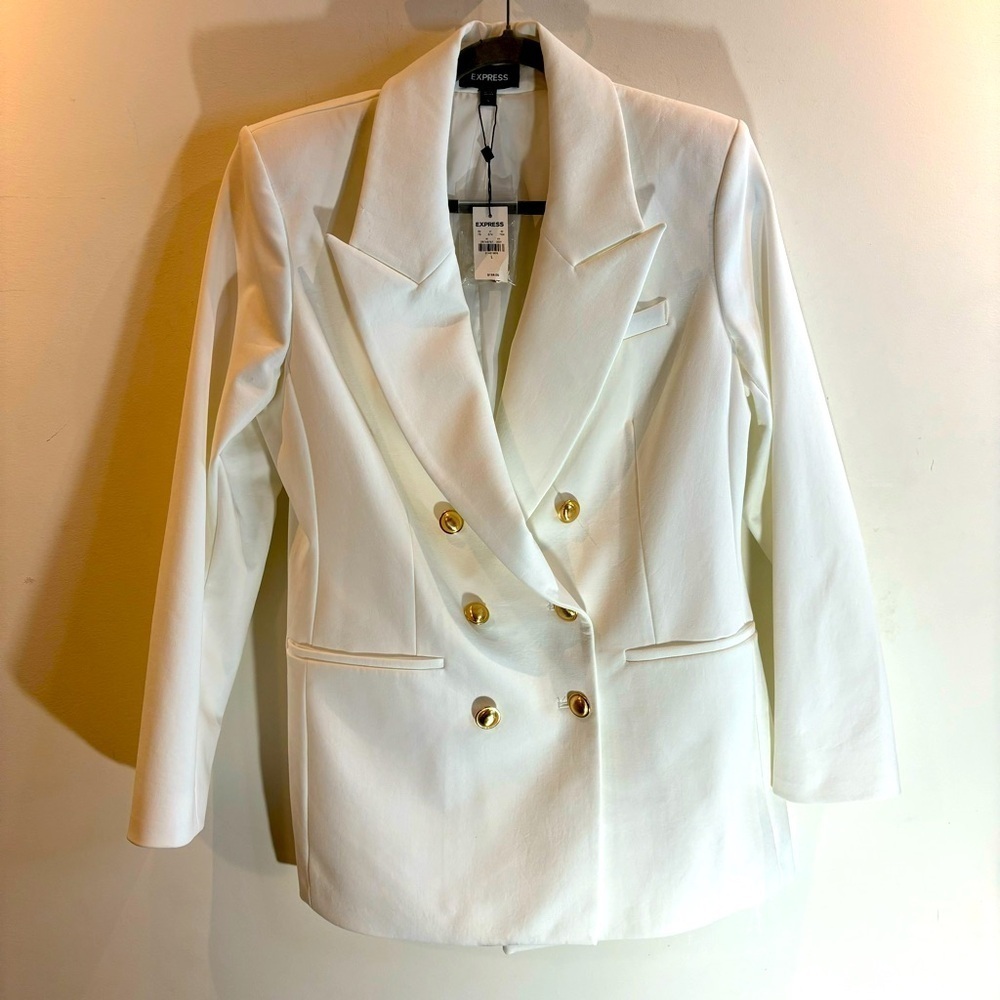 EXPRESS Sz L Blazer Double Breasted Lined Gold Buttons Shoulder Pads NEW W/ TAG